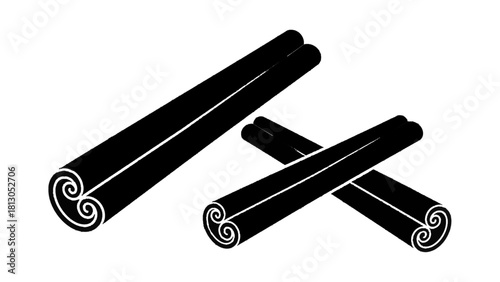 Vector illustration of black and white silhouette icon of two cinnamon sticks isolated on transparent background 
