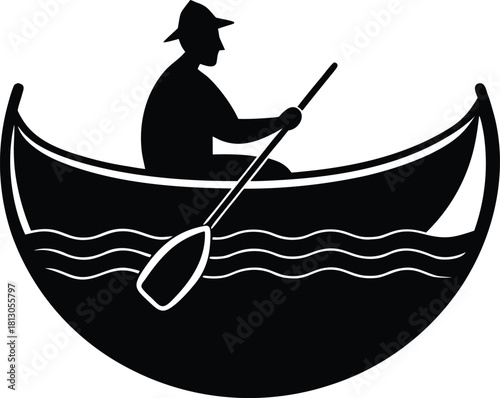 Canoe and paddle icon for outdoor recreation and water sports