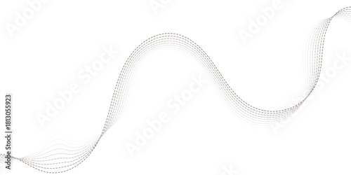 Abstract Wave of Dynamic Dashed Lines, Weaving a smooth for a Modern, Ethereal Design Graceful Wave Of Thin Lines Forming Flowing Curve Across White Space.