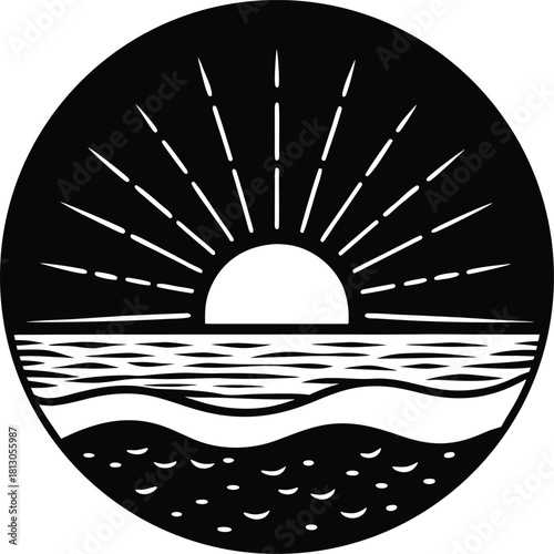 Vibrant golden sunrise over a calm ocean horizon