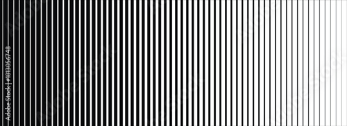 Striped halftone gradation texture. Fading vertical line gradient background. Repeating pattern backdrop. Black halftone parallel lines backdrop for overlay, print, cover, graphic design. art