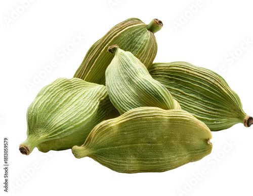 Fresh cardamom pods isolated on white background.