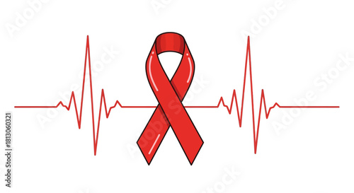 Red awareness ribbon on a heartbeat lifeline symbol.