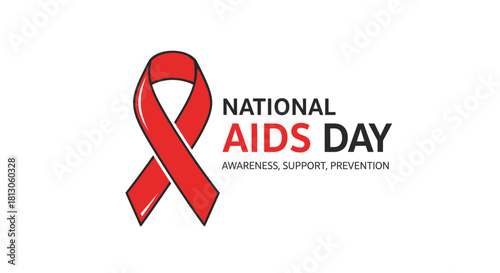 National AIDS Day Awareness Support Prevention Red Ribbon.