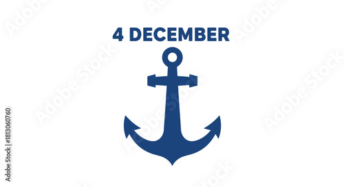 Blue Anchor Symbol with 4 December Text on White Background.