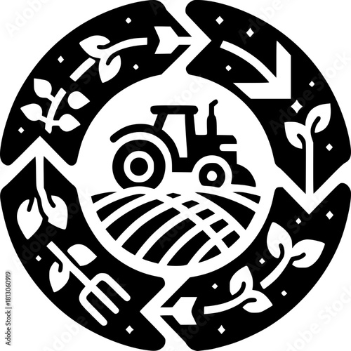 Regenerative Agriculture Icon - Monochrome Vector Design for Sustainable Farming Soil Health Organic Agriculture Restorative Practice Eco Farming Carbon
