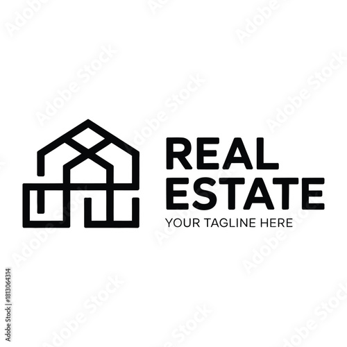 Modern real estate logo icon with house symbol and text