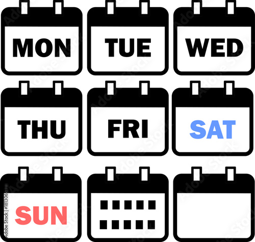 カレンダー曜日、月火水木金土日のベクターアイコンイラストセット