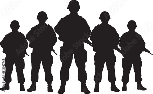 Army hero silhouettes brave soldiers standing 