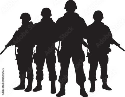 Army hero silhouettes brave soldiers standing 