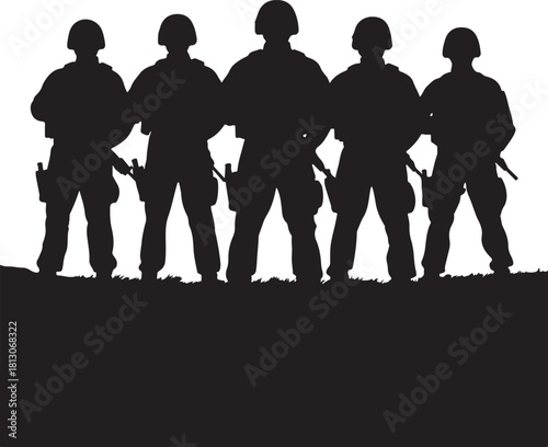 Army hero silhouettes brave soldiers standing 