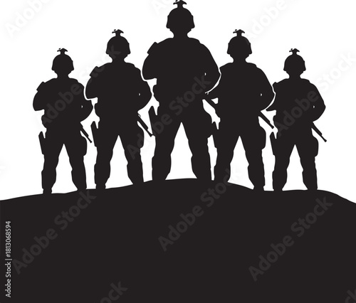 Army hero silhouettes brave soldiers standing 