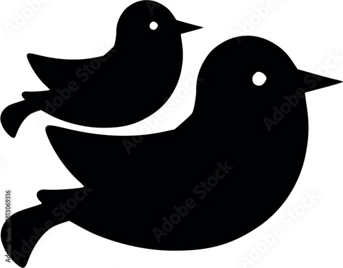 Two silhouette birds flying together, representing companionship or family