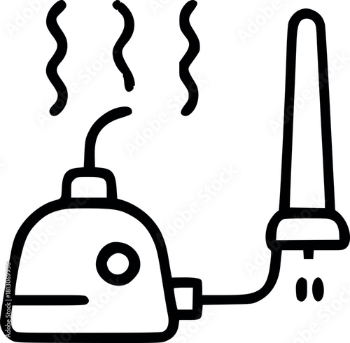 Simple line art icon of a distillation apparatus with steam and drops, representing science and chemistry experiments