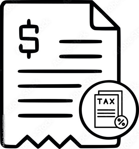 Financial document icon, depicting a bill or invoice with a clear tax calculation symbol, representing accounting, payment, and expense management