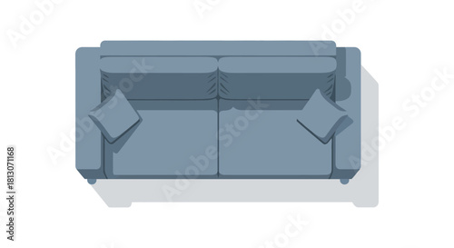 top view of a modern two-seater sofa with cushions ideal for furniture arrangement home decor and architectural floor plans