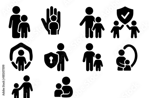 Black Child Protection Icon Set