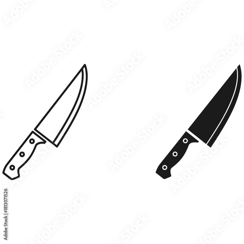 Two kitchen knives, one in outline and the other in solid black, isolated on white background
