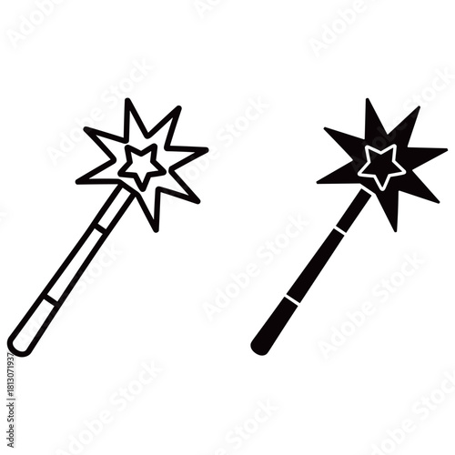 Magic wand with star isolated on white background, a symbol of fairy tale and magic