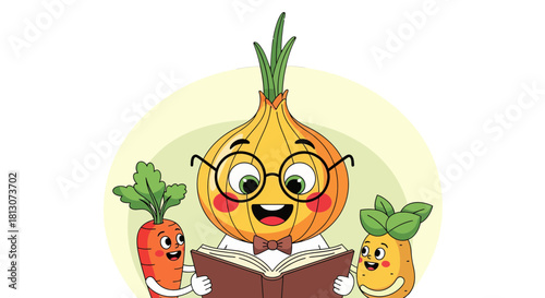 Vegetable Friends Gathered Together Reading A Book And Sharing A Friendly Moment