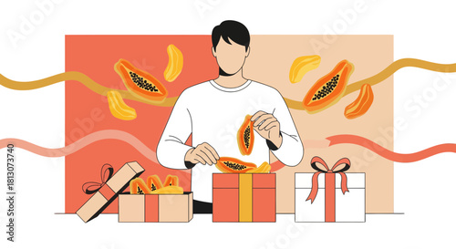 Unboxing Fresh Papaya Slices: A Vibrant Gift of Tropical Delight and Healthy Food