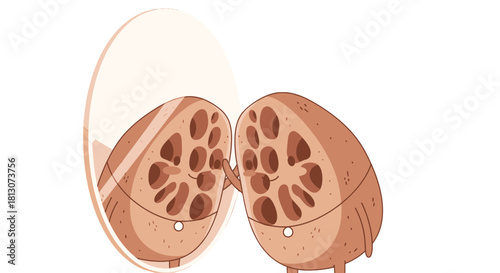 Unique Characters Interacting in a Mirror Depicting Friendship and Self-Reflection