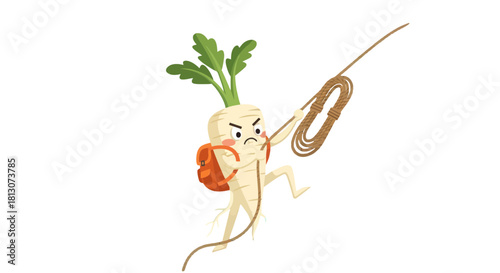 Vegetable Adventurer Climbing Ropes On A Tough And Challenging Expedition