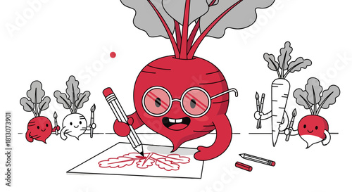 Vegetable Artist In Action Drawing Cartoon Illustration With Comic Style Design
