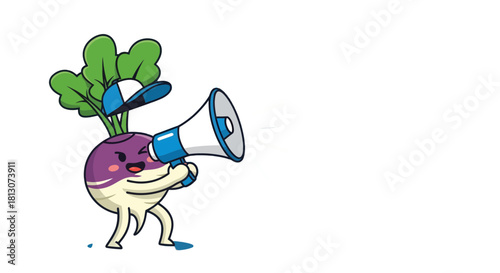 Vegetable Character Using Megaphone Announcing an Important Message With Enthusiastic Energy