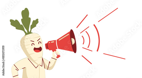 Vegetable Character Using Megaphone to Communicate Loudly and Make Announcement
