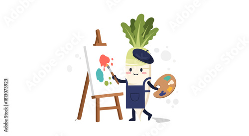 Vegetable Artist Painting a Colorful Masterpiece on Canvas With Cute Features