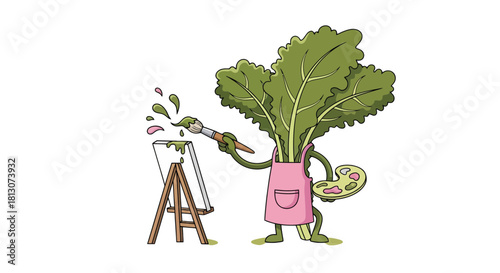 Vegetable Artist Painting a Green and Pink Splash Artwork With A Creative Touch