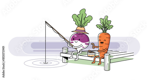 Vegetable Pals Enjoying a Relaxing Day of Fishing on a Sunny Summer Afternoon