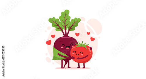 Vegetable Couple Displaying Affectionate Embraces and Heartfelt Expressions With Joy