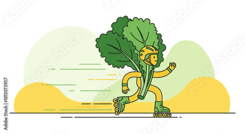 Vegetable Athlete Rollerblading Towards Healthy Nutrition and Optimal Dieting