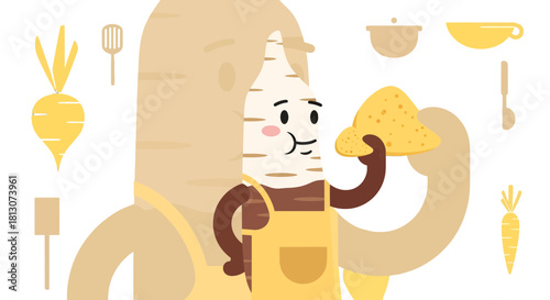 Vegetable Chef Presenting a Dish of Prepared Food in Modern Flat Vector Style