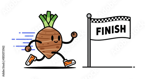 Vegetable Athlete Racing Toward a Finish Line Symbolizing Competition Victory
