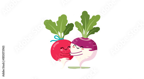Vegetable Couple Expressing Affection and Togetherness Against a Black Backdrop Illustration