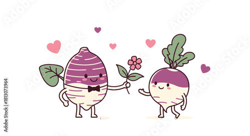 Vegetable Couple Expressing Love With Heart Shapes And Adorable Facial Expressions