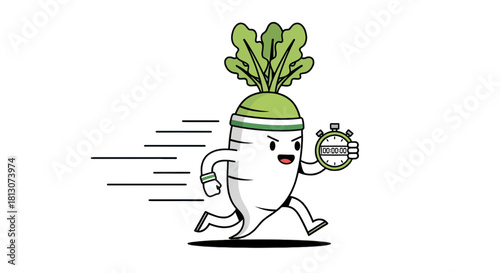 Vegetable Athlete Running With Stopwatch Depicting Speed and Time on Black Background