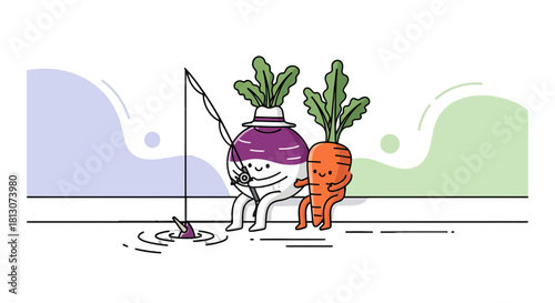Vegetable Pals Enjoying a Relaxing Fishing Trip on a Pleasant Afternoon Moment