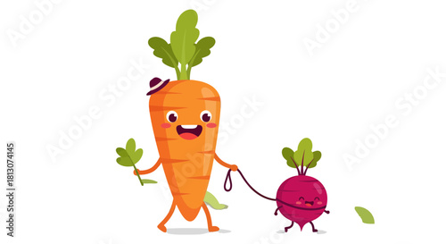 Vegetable Duo Embark On An Excursion, Celebrating Playful Companion, Walk Together