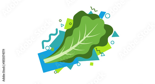 Vibrant Geometric Abstract Art Celebrating Fresh Lettuce with Dynamic Forms and Colors