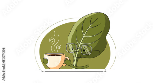 Vegetable Relaxing With Coffee A Cute And Healthy Daily Routine Illustration
