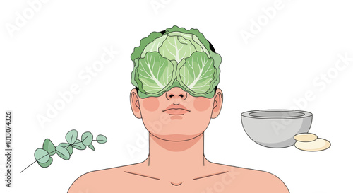 Vegetable Skincare Treatment on Face Illustrating Natural Beauty and Relaxing Therapy
