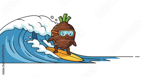 Vegetable Surfer Rides a Gigantic Wave, Catching Summer Fun in The Ocean