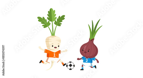 Vegetable Soccer Match: Parsnip Number One Plays Against The Onion Number Two