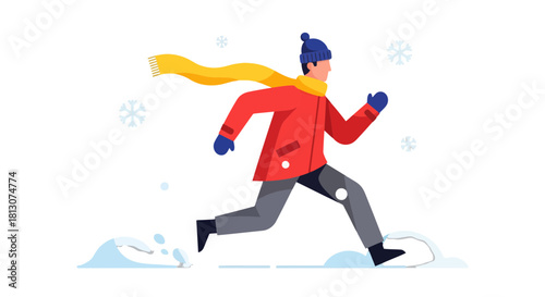 Winter Runner Silhouette In Snow, Cold Weather, Stylish Vector Illustration