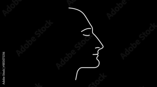Minimalist line art profile of a man's head on black, symbolizing deep thought, contemplation, peace, serenity, and mental well-being.