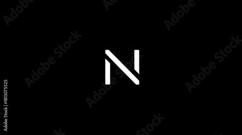 Modern minimalist letter N graphic in white on a black background, a clean abstract alphabet initial for design and branding.
